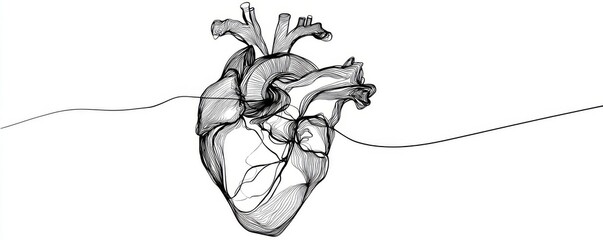 Simple heart line art banner background, cute and modern