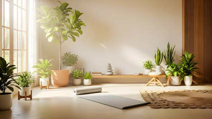 Minimal Wellness Lifestyle Interior with Natural Light and Plants