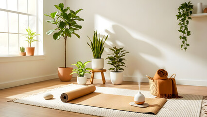 Minimal Wellness Lifestyle Interior with Natural Light and Plants