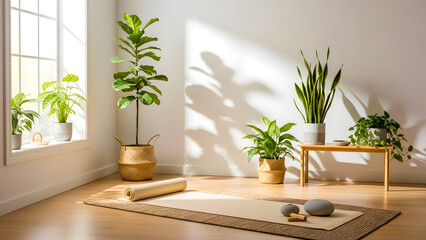 Minimal Wellness Lifestyle Interior with Natural Light and Plants