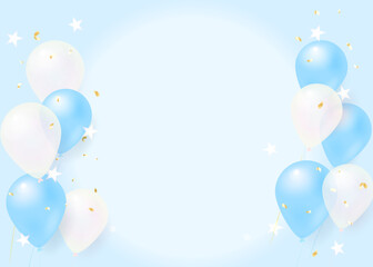 BLUE Birthday Background with White Balloons and stars  Copy Space Soft Pastel Design