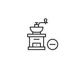 Coffee grinder with minus. Drinks removed from menu. Pixel perfect, editable stroke vector icon