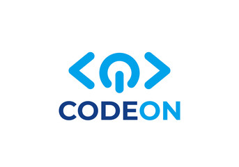 code with power button logo. smart tech digital system icon design concept