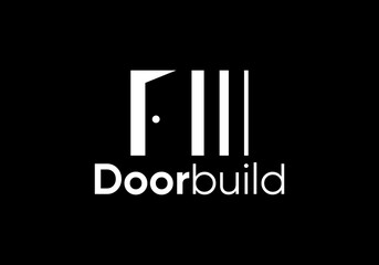 abstract door line art logo. home furniture interior decoration vector design concept