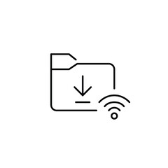 Download file folder and wi-fi. Virtual data storage and backup. Pixel perfect, editable stroke vector icon