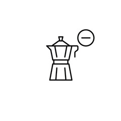 Moka coffee pot and minus. Hot drinks unavailable. Remove from order. Pixel perfect, editable stroke vector icon