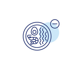 Shrimp ramen bowl and minus. Takeaway Asian noodle food. Position unavailable, remove from order. Pixel perfect, editable stroke vector icon