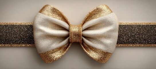 A golden Christmas ribbon bow, captured by image technology