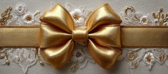 A golden ribbon on a white backdrop, representing a Christmas and New Year holiday event, created with image technology