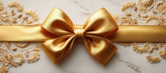 A golden ribbon placed on a white background, signifying a Christmas and New Year holiday event, captured through image technology