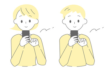 Man and Woman Using Smartphone Calmly Illustration Set