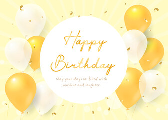 Happy Birthday Background with Golden and White Balloons  Soft Yellow Celebration Design