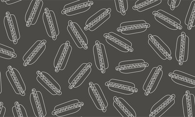 Hand drawn hot dog seamless pattern. Seamless pattern of hotdog doodle illustration background. Hot dog pattern background.