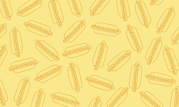 Hand drawn hot dog seamless pattern. Seamless pattern of hotdog doodle illustration background. Hot dog pattern background.
