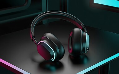Modern gaming headset on a futuristic desk