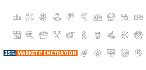 market penetration outline icon set
