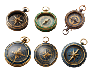 Antique vintage compass isolated on transparent background