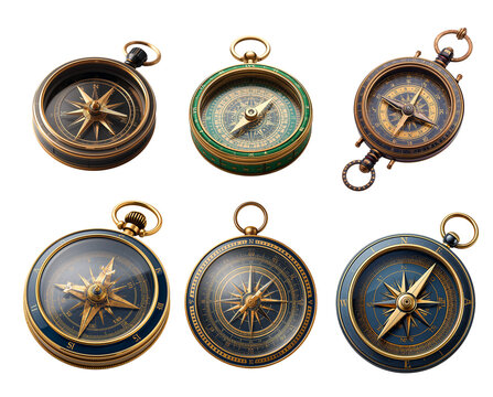 Antique vintage compass isolated on transparent background
