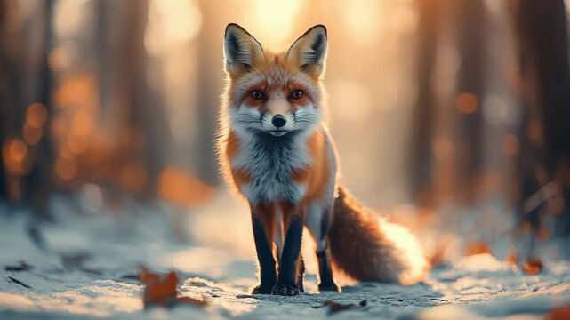 selective focus red fox with bright eyes and bushy tail