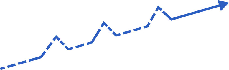 Blue Rising Dashed Arrow Graph Symbolizing Growth and Market Volatility Vector Graphic