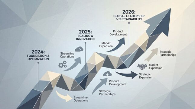 Business growth roadmap foundation optimization scaling innovation global leadership sustainability product development market expansion strategic partnerships streamline operations