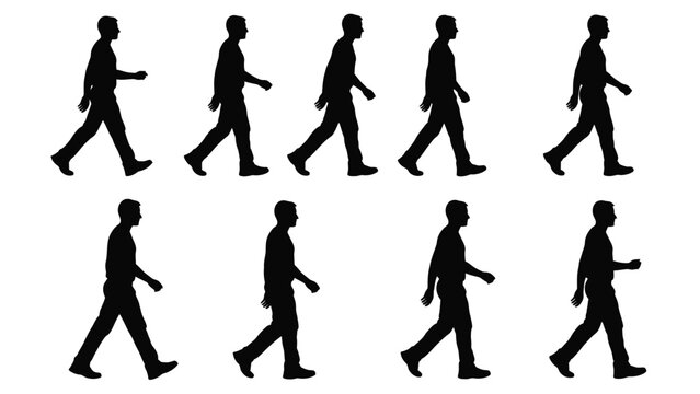 Silhouettes of people walking a sequence demonstrating human locomotion