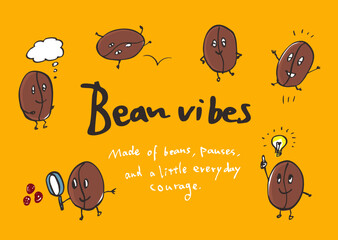 Hand Drawn Coffee Bean Character Vector Illustration with Simple Text - 5