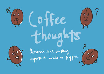 Hand Drawn Coffee Bean Character Vector Illustration with Simple Text - 4