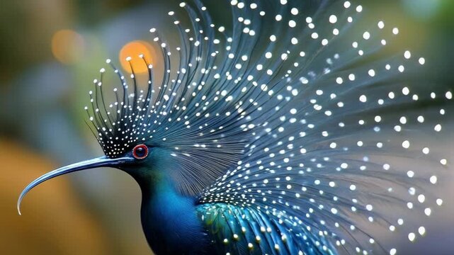 selective focus lyrebird with fanned tail feathers