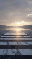 Zebra crossing leading to the horizon at sunset