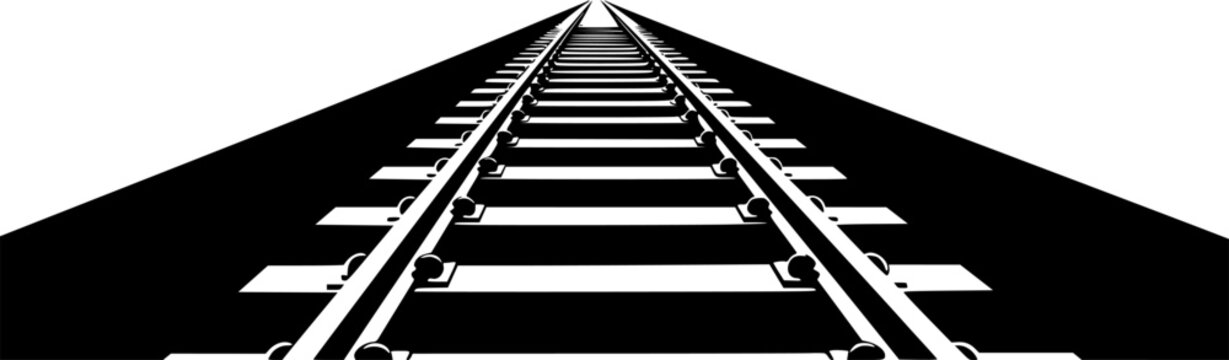 
Railroad Silhouette &ndash; Black Vector Illustration, Railroad Track, Rail Track, Railway Track, Transportation, Infrastructure, Perspective Lines, Clipart, Editable Vector Design.
