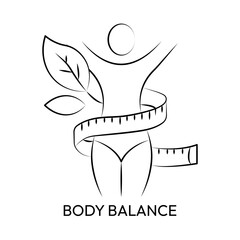 Healthy Body Balance Concept with Measuring Tape and Natural Leaf Icon