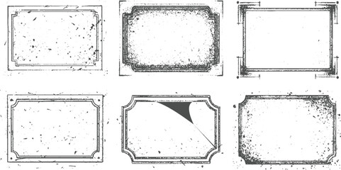 Six unique distressed rectangular frames with ink splatters and ornate vintage borders retro invitations and decorative