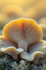 Close-up of Delicate Gilled Mushrooms in Soft Sunlight