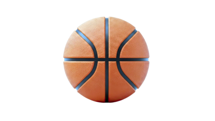 Close-up of an orange basketball with black seams on a white background