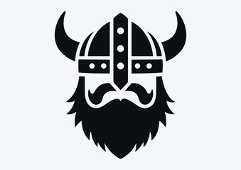Viking helmet, black and white vector silhouette