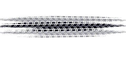 Tire track. Car, bike, motorcycle tyre mark with grunge effect isolated on white background. Wheel footprint on the road. Top view of rubber protector mark