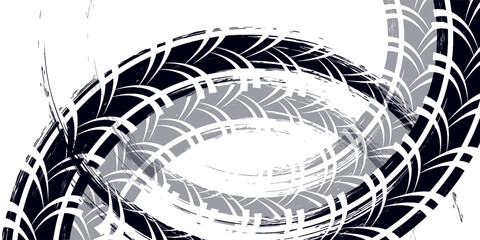 Tire track. Car, bike, motorcycle tyre mark with grunge effect isolated on white background. Wheel footprint on the road. Top view of rubber protector mark