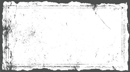 Distressed grunge rectangular frame with rough torn edges and subtle speckles creating a vintage textured background for