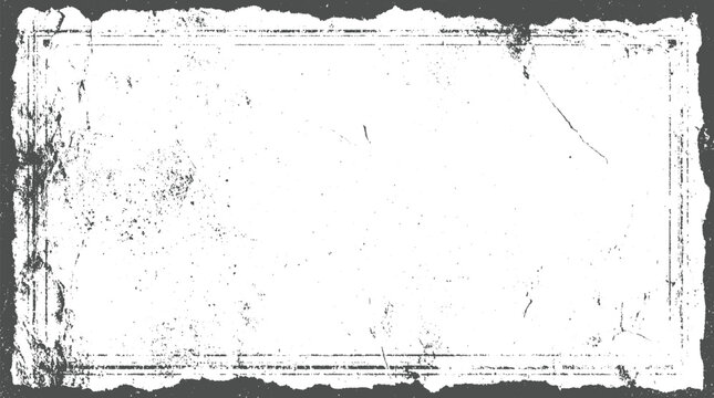 Distressed grunge rectangular frame with rough torn edges and subtle speckles creating a vintage textured background for
