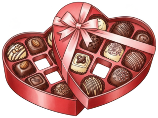 Heart shaped box of assorted chocolates with ribbon