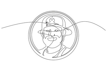 Single flowing line art minimal illustration of a bearded mechanic man wearing a cap