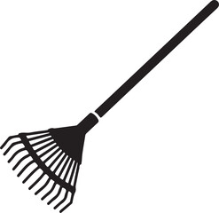 Black garden rake tool isolated on white background for cleaning