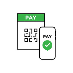 A person uses a mobile phone to make a payment by scanning a QR code. The transaction shows a confirmation of payment.