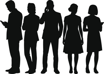 Business people silhouettes standing together representing modern corporate teamwork communication professional diversity concept isolated white background illustration vector group office