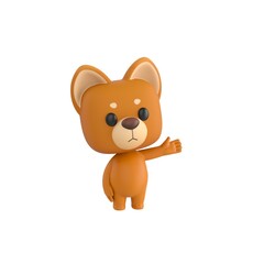 Fototapeta premium Cute 3D render Little Dog character gesturing to the side, friendly and cheerful mascot style, presenting or introducing something, isolated on white background.