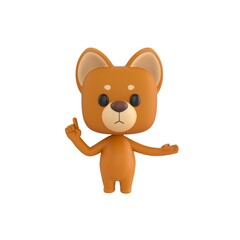 Obraz premium Cute 3D render Little Dog character explaining with one hand open to the side and the other hand pointing up, confident and informative mascot style, isolated on white background.