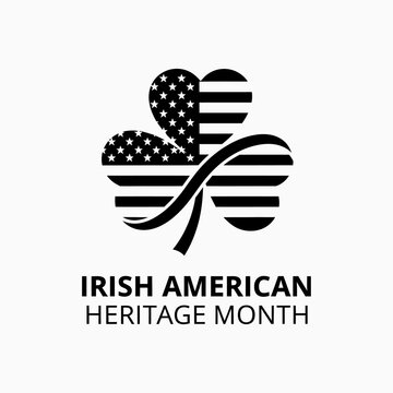 Irish American Heritage Month shamrock symbol with US flag stars and stripes design.