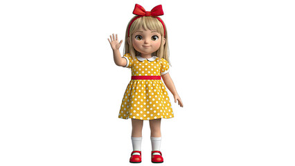 3D Cartoon Girl Waving Hello
