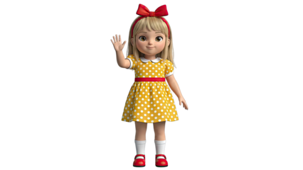 3D Cartoon Girl Waving Hello